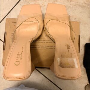 Women's Tan Clear Strap Heels